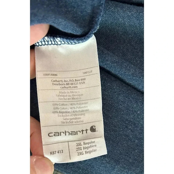 Carhartt Men’s Classic T-Shirt Blue Steele Pocket Size 2XL - Picture 5 of 6
